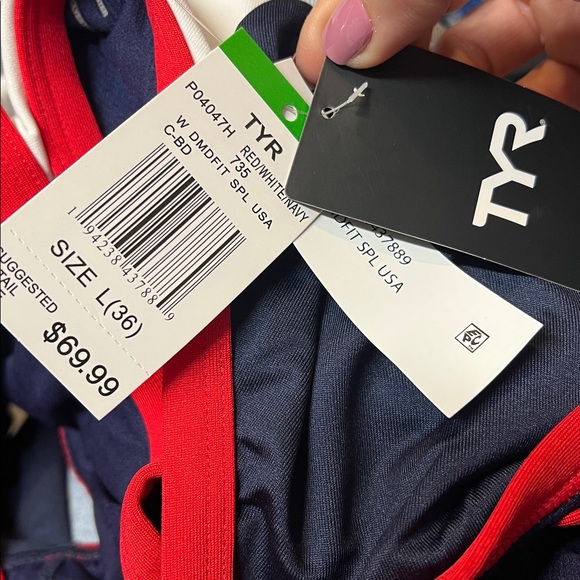 TYR Women's One-Piece Swimsuit in Navy, Red, and White - Picture 5 of 6